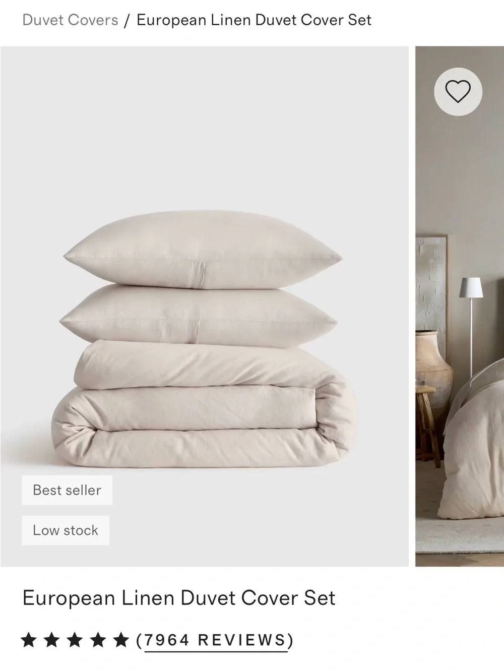 Quince European Linen Duvet Cover Set Full Queen Sand NWT 3pc Best Seller